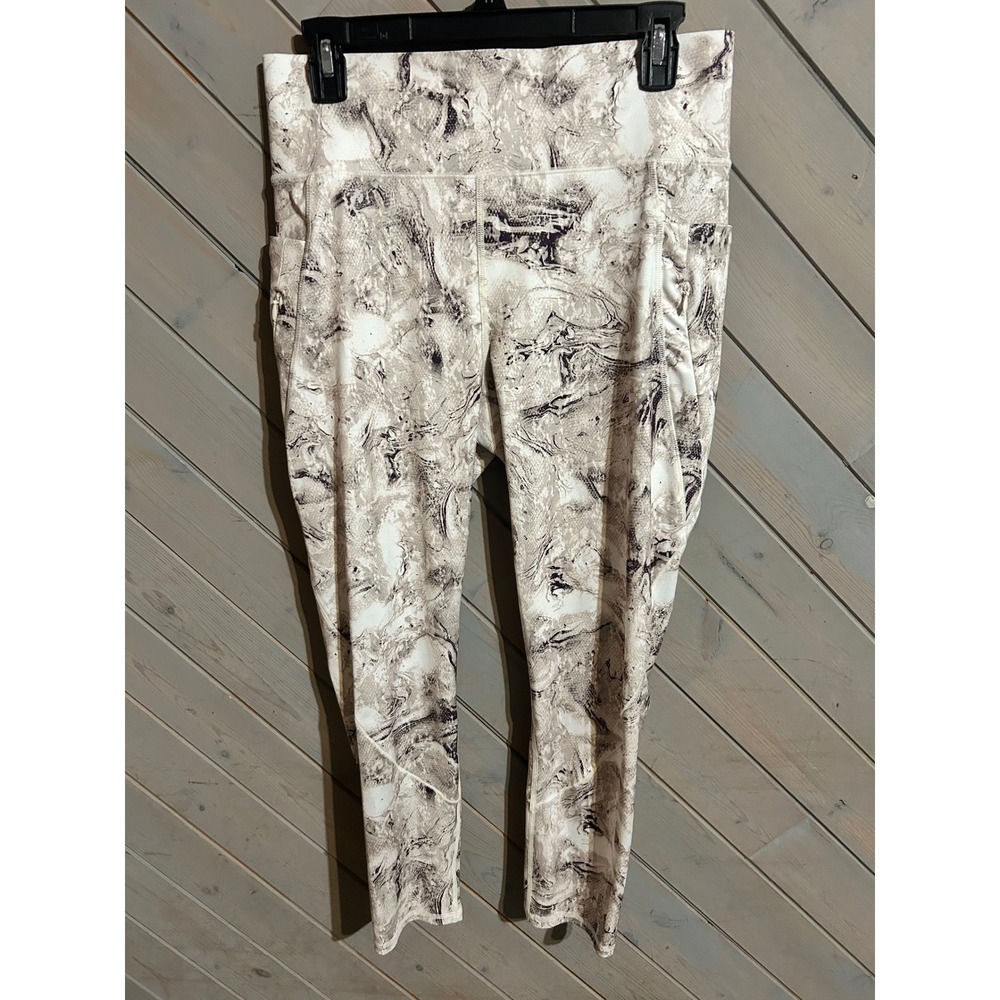FLX Womens Workout Leggings Tan Abstract Print High‎ Waist Activewear Pants